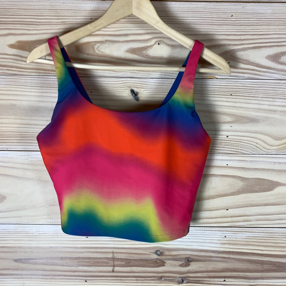 Old Navy Powersoft Crop Top Womens L Rainbow Ombre Wave Go-Dry Active Tank